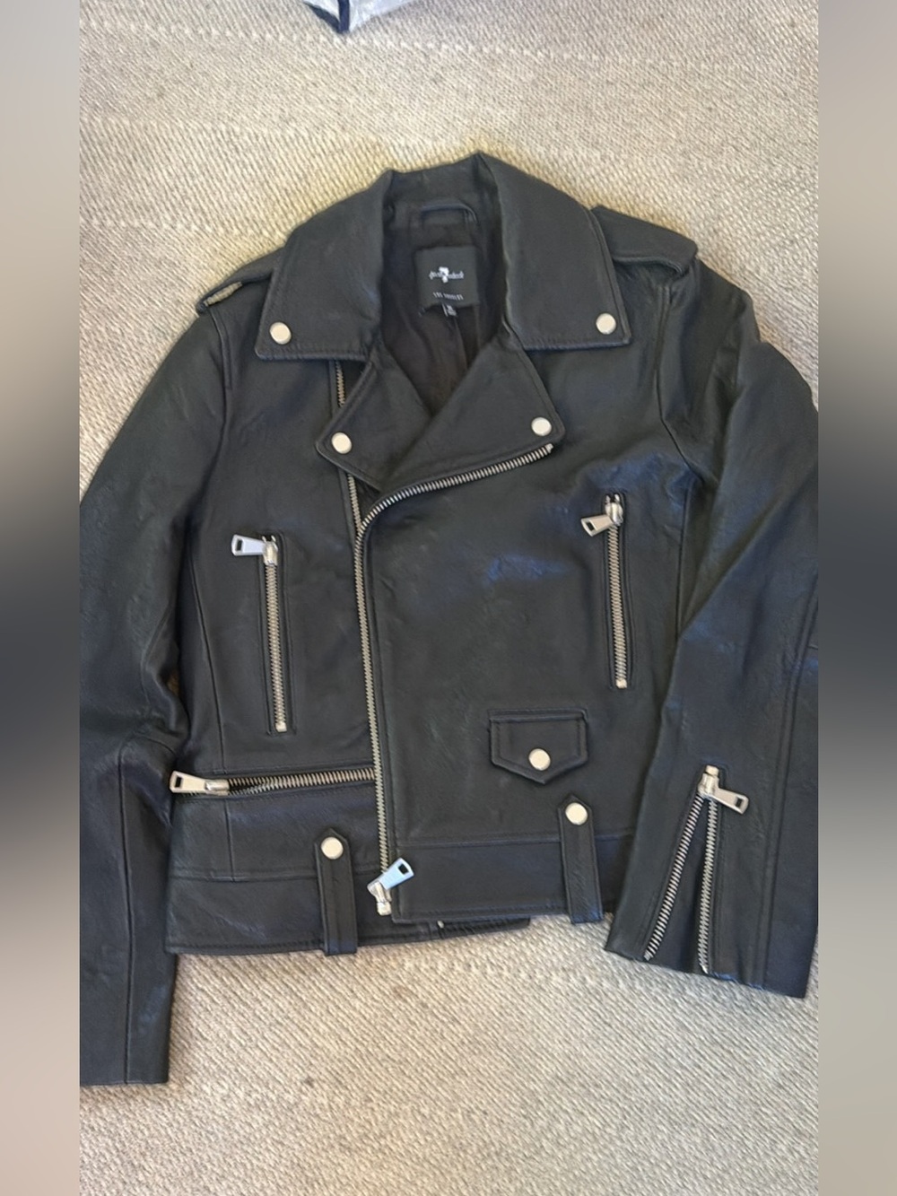 Joe's Jeans Black Leather Moto Bomber Jacket